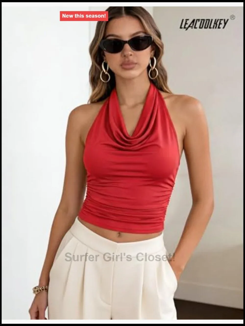 Women's Sexy Open Back Halter Tank Top Cowl Neck Sleeveless Summer Going Out Top